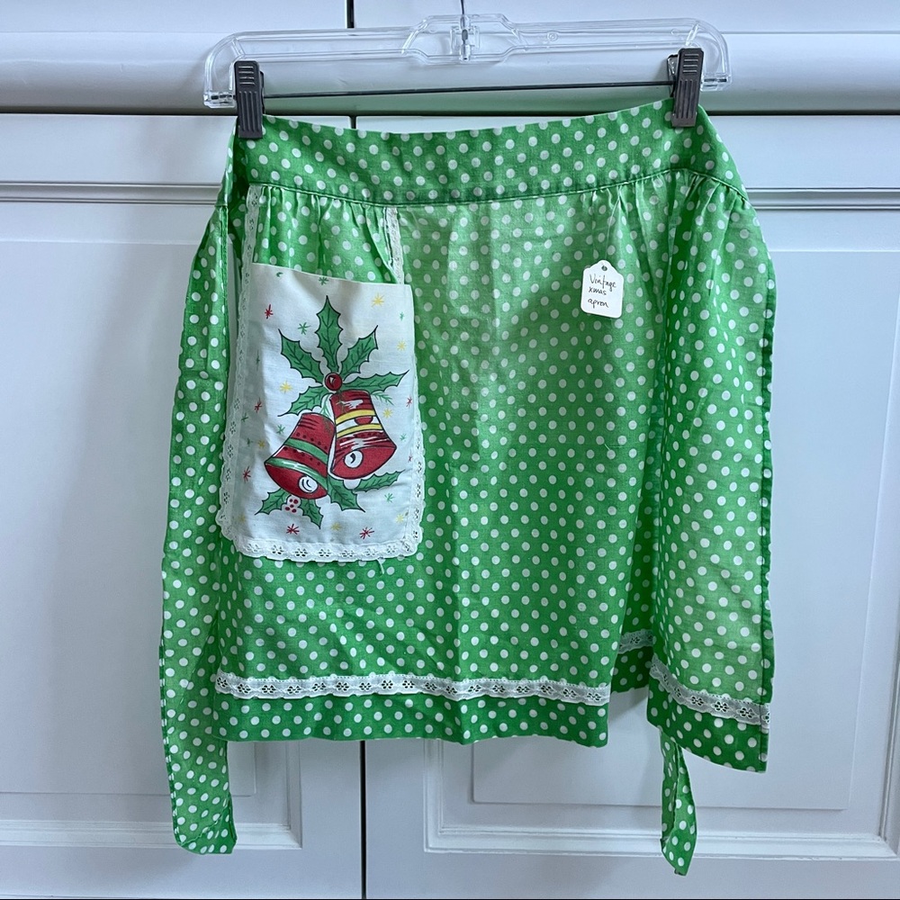 Vintage Christmas/Holiday Apron - Green Polka Dots